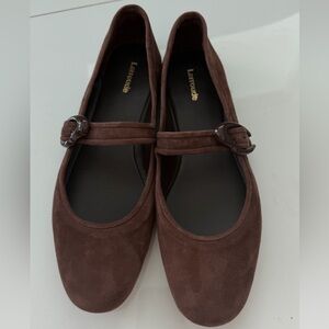 Larroude Chocolate Brown Suede Flats